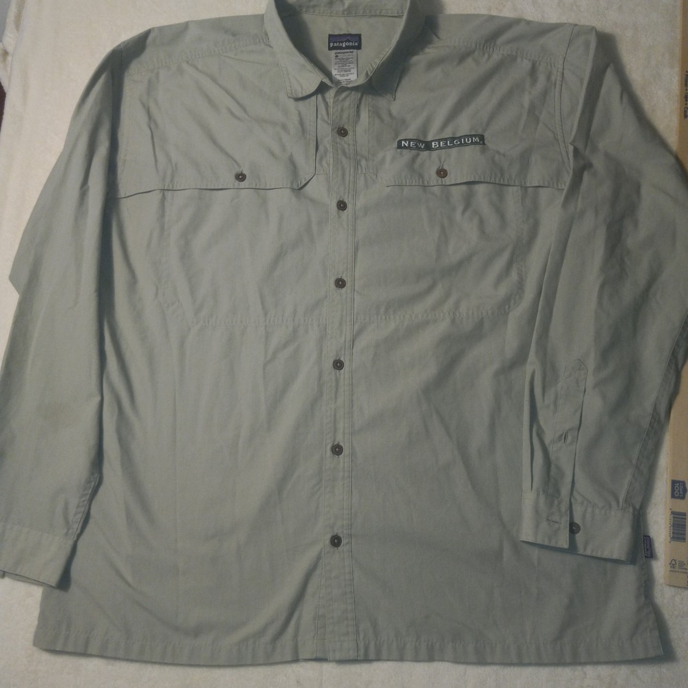Patagonia New Belgium Shirt Mens XXL light grey Hiking Beer organic cotton used